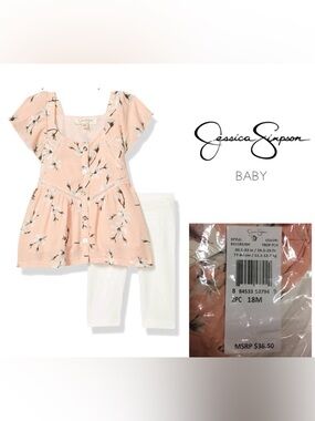 🆕JESSICA SIMPSON BABY - 18M - NWT - 2PC PINK PEACH FLORAL OUTFIT